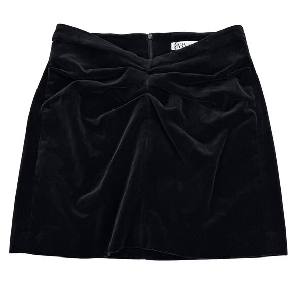 NWT ZARA Ruched Draped Velvet High Waisted Mini Black Skirt Size Small - Picture 3 of 5